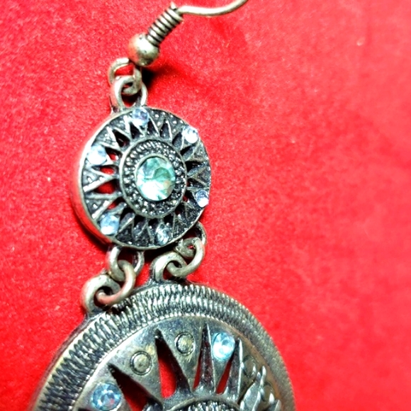 Antique Turquoise Double Beautiful Earrings Silver Tone &  Stones - Picture 6 of 12